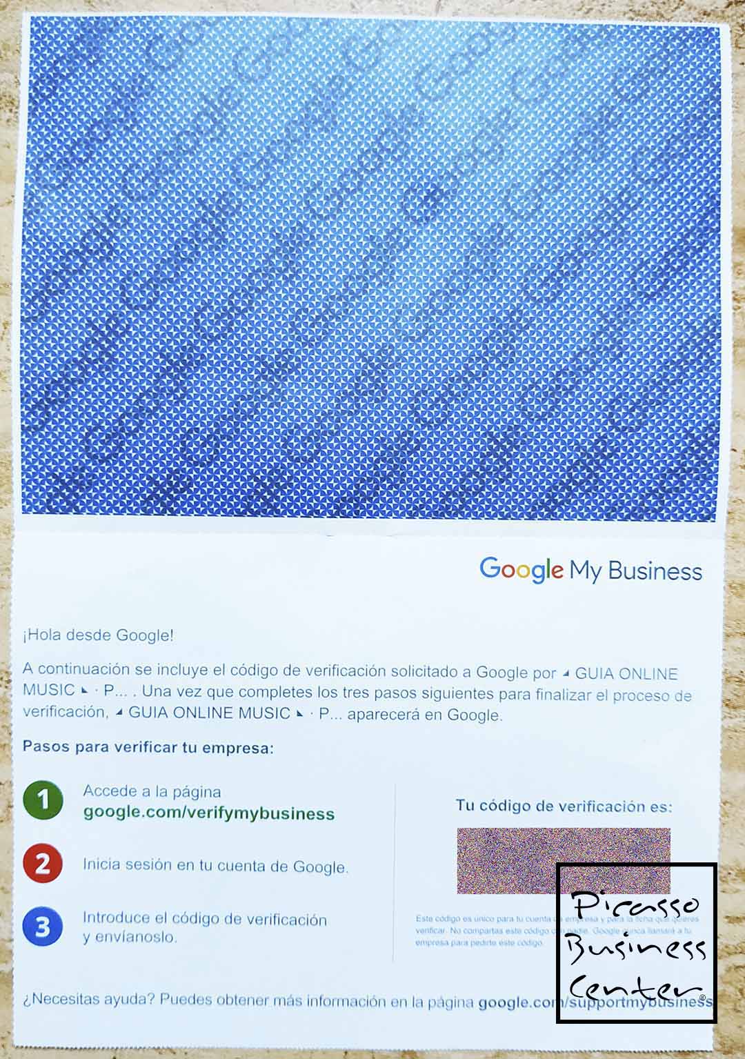 Google My Business -kirje yrityksen kotipaikalle Espanjassa yrityksen kotipaikka Espanjassa